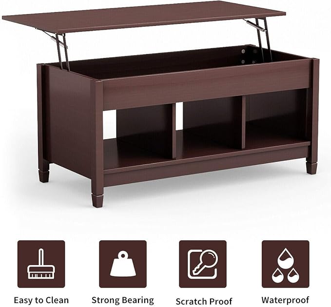 DORTALA Lift Top Coffee Table, Wood Cocktail Table w/Hidden Compartment & Lower Storage Shelves, Wood Laptop Table, Lift Tabletop Home Furniture for Living Room, Guest Room, Office, Espresso