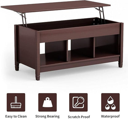 DORTALA Lift Top Coffee Table, Wood Cocktail Table w/Hidden Compartment & Lower Storage Shelves, Wood Laptop Table, Lift Tabletop Home Furniture for Living Room, Guest Room, Office, Espresso
