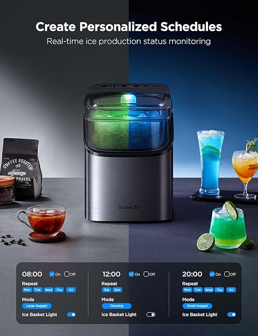 GoveeLife Smart Ice Maker Countertop, Portable Ice Machine with Voice Control, 9 Ice Cubes in 6 Minutes 3 Sizes, 26lbs/24Hrs, Self Cleaning RGB Lights, Quiet Ice Maker with Scoop for Kitchen Silver