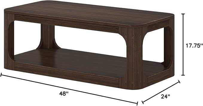 Plank+Beam Forma Coffee Table, Solid Wood 48 Inch Modern Coffee Table with Shelf, Contemporary Center Table with Storage Space, Rectangle Tea Table with Storage, Walnut