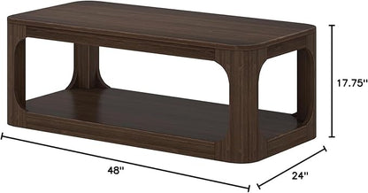 Plank+Beam Forma Coffee Table, Solid Wood 48 Inch Modern Coffee Table with Shelf, Contemporary Center Table with Storage Space, Rectangle Tea Table with Storage, Walnut