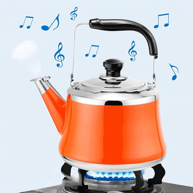 Stainless Steel Whistling Tea Kettle, Stove Top Whistling Tea Pot, Cute Candy Colors Teakettles with Ergonomic Handle for Gas, Induction, Electric Stove Tops (Color : Orange, Size : 5 Liter)