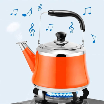Stainless Steel Whistling Tea Kettle, Stove Top Whistling Tea Pot, Cute Candy Colors Teakettles with Ergonomic Handle for Gas, Induction, Electric Stove Tops (Color : Orange, Size : 3liter)