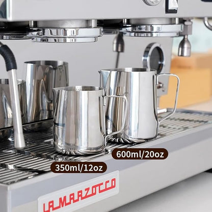 watchget Milk Frothing Pitcher 350ml/600ml/900ml/1500ml (12oz/20oz/32oz/52oz) - Stainless Steel Espresso Steaming Pitcher for Cappuccino, Latte Art, Milk Jug Coffee Frother Cup, Silver
