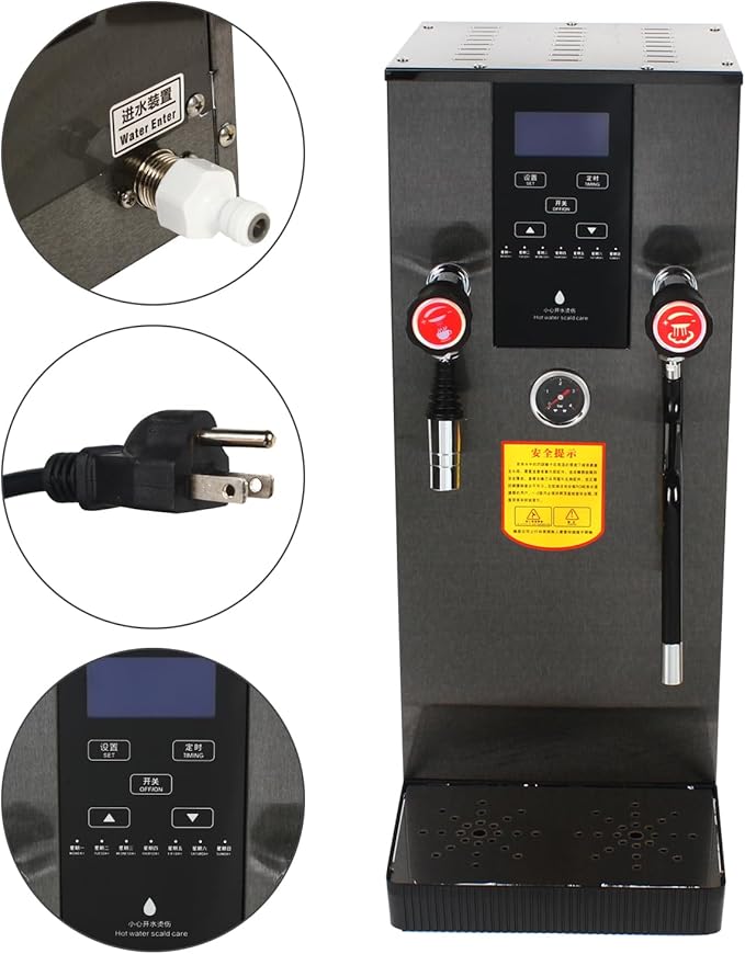 Commercial Multi-Purpose Milk Frother 12L Milk Foam Maker Steam Water Boiling Machine with LED Display for Espresso Coffee Milk Tea(Black)