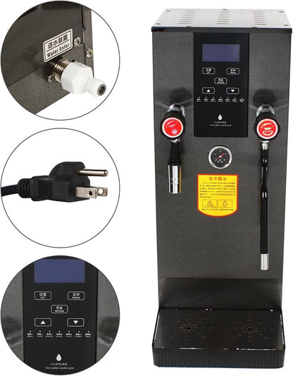 Commercial Multi-Purpose Milk Frother 12L Milk Foam Maker Steam Water Boiling Machine with LED Display for Espresso Coffee Milk Tea(Black)