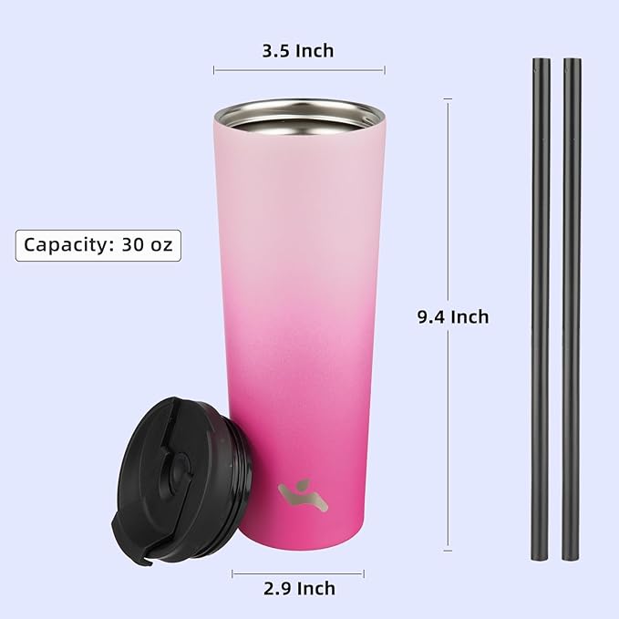 30 OZ Insulated Tumbler with Lid and 2 Straws Stainless Steel Water Bottle Vacuum Travel Mug Coffee Cup,Cherry