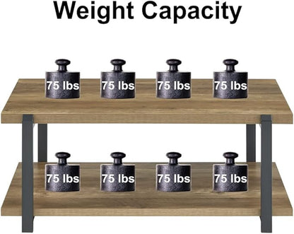 FOLUBAN Industrial Coffee Table with Shelf, Wood and Metal Rustic Cocktail Table for Living Room, Oak