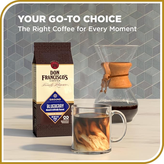 Don Francisco's Premium Blueberry Flavored Ground Coffee: 100% Arabica Beans, Rich Aroma, Perfect for Drip, Pour-Over, and French Press (3 X 12 oz Bag)