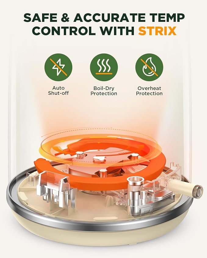 Electric Kettle 1.8L with Temperature Gauge, 1500W Fast Boiling Electric Tea Kettle, 100% Stainless Steel Retro-Style Hot Water Kettle Electric - Glowing LED Light, Auto Shut-Off & Boil-Dry Protection