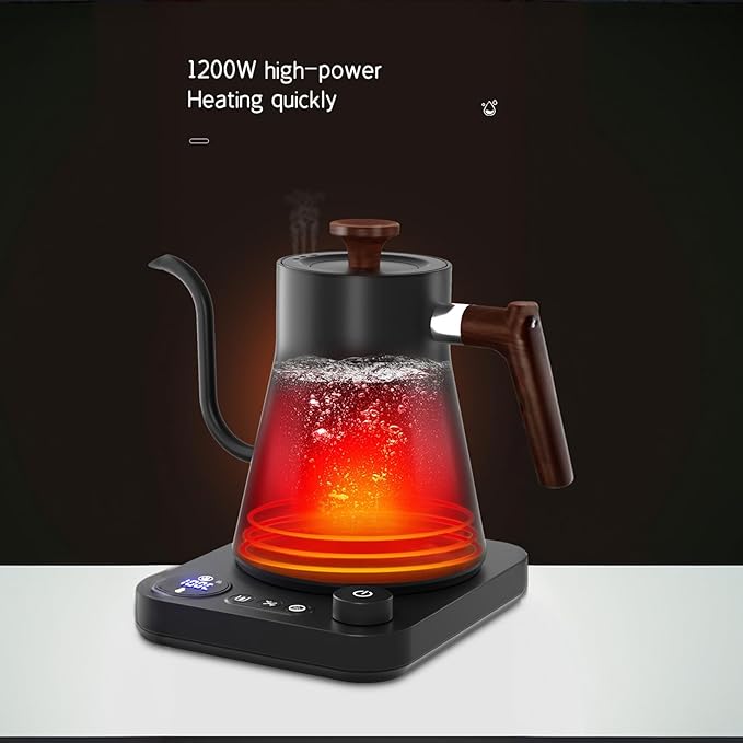 Gooseneck Electric Kettle,Electric Kettles, ±1℉ Temperature Control, Ultra-Quiet 304 Stainless Steel, for Coffee, Tea & Milk, Auto Boil Detection, 8 Safety Protections & Memory Function(Black，0.9L)