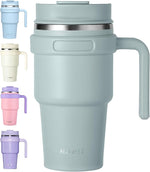 Load image into Gallery viewer, ALOUFEA 20 oz Insulated Coffee Mug Tumbler with Handle, Stainless Steel Travel Mug Tumbler with Lid and Straw,Double Wall Vacuum Leak Proof Ice Coffee Thermal Cup,Sage
