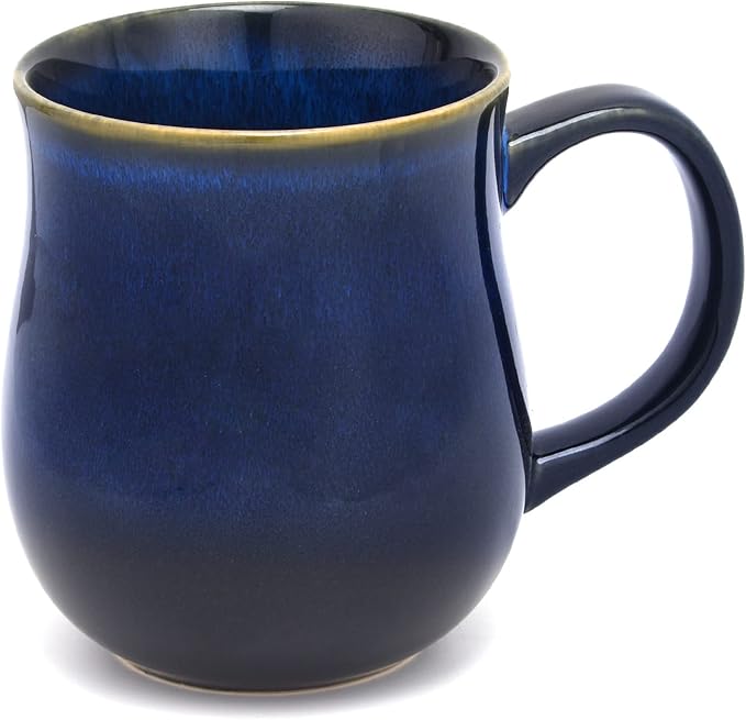 20 Oz Large Ceramic Coffee Mugs, 600ml Big Handle Handmade Pottery Tea Cup for Office and Home, Easy to Hold, Microwave and Dishwasher Safe, Hot Cold Drinking, Stylish Texture Glaze (Starry Blue)