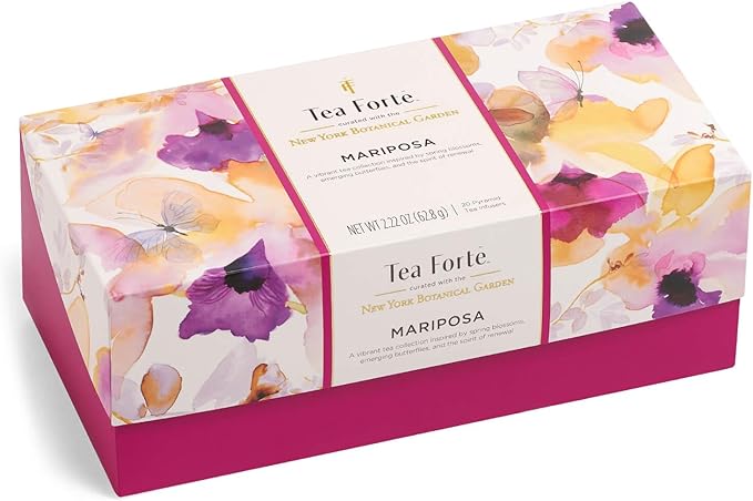 Tea Forte Mariposa Presentation Box Tea Gift Sampler, 20 Count, 2 of Each Variety Individually Wrapped Handcrafted Pyramid Infuser Bags