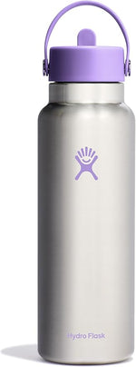 Load image into Gallery viewer, Hydro Flask Water Bottle - Insulated Stainless Steel - Wide Mouth Flex Straw Lid, Non Spill, Leakproof and Refillable in 40 Oz Stainless Steel Violet