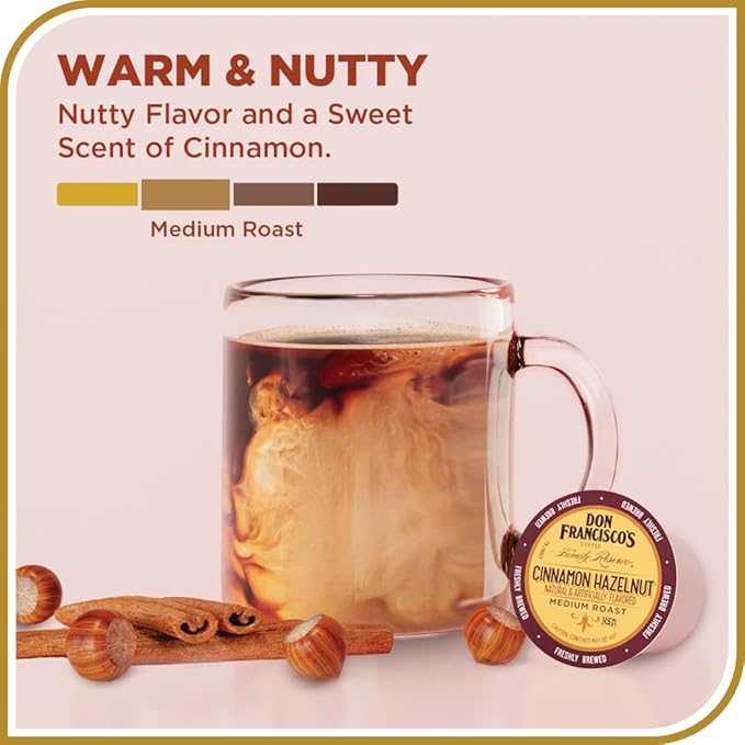 Don Francisco's Cinnamon Hazelnut Flavored Coffee - 24 K-Cup Compatible Single-Serve Pods - 100% Arabica - Compatible with Keurig Brewers