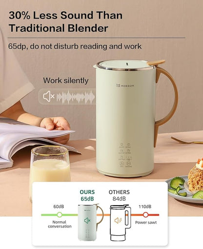 MOKKOM Automatic Nut Milk Maker, 20 oz Soy Milk Maker, Homemade Almond, Oat, Coconut, Soy, Plant-Based Milk and Dairy Free Beverages, Almond Milk Maker with Delay Start/Boild Water/Self Clean - Green