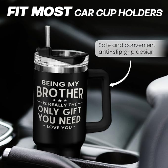 SANDJEST Brother Gift from Sister, 40oz Stainless Steel Insulated Coffee Tumbler With Lid & Straw, Travel Mug for Men, Christmas Birthday Father's Day