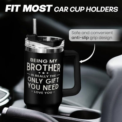 SANDJEST Brother Gift from Sister, 40oz Stainless Steel Insulated Coffee Tumbler With Lid & Straw, Travel Mug for Men, Christmas Birthday Father's Day