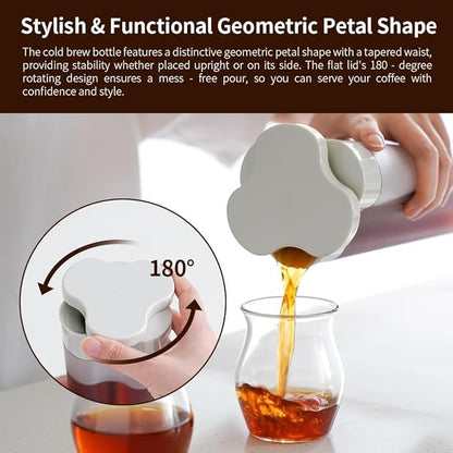 watchget 600ml/20oz Portable Cold Brew Coffee Maker with 300-Mesh Fine Filter & Airtight Seal, Leak-Proof Geometric Petal Design for Home Use, Iced Tea and Coffee Brewer Space Saving Pitcher