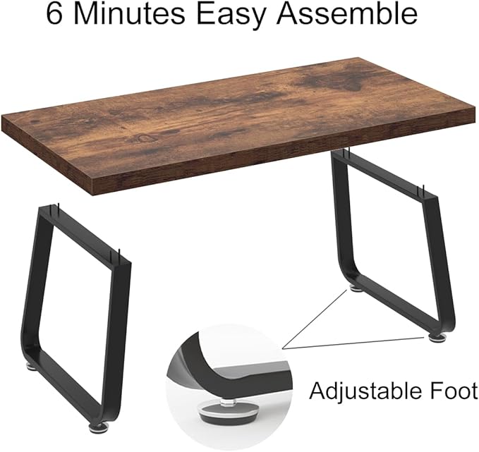 HSH Wooden Coffee Table, Industrial Rectangle Center Table, Modern Minimalist Coffee Table for Living Room, Farmhouse Wood and Metal Cocktail Tea Table for Bedroom Home Office, Rustic Brown, 47 in