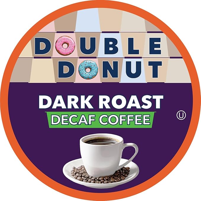 Double Donut Decaf Dark Roast Coffee Pods, Extra Bold Blend Coffee, Single Serve Coffee For Keurig K Cups Machines, Decaf Dark Roast Coffee in Recyclable Pods, 80 Count