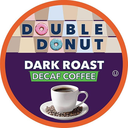 Double Donut Decaf Dark Roast Coffee Pods, Extra Bold Blend Coffee, Single Serve Coffee For Keurig K Cups Machines, Decaf Dark Roast Coffee in Recyclable Pods, 80 Count