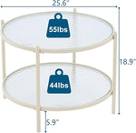 Load image into Gallery viewer, VINGLI 25.6" Small Cream White Round Coffee Table Water-Wave Glass Circle Clear Coffee Table, Center Table with 2-Tier Modern Storage Design for Living Room, Bedroom, Meeting Room, Balcony, Beige
