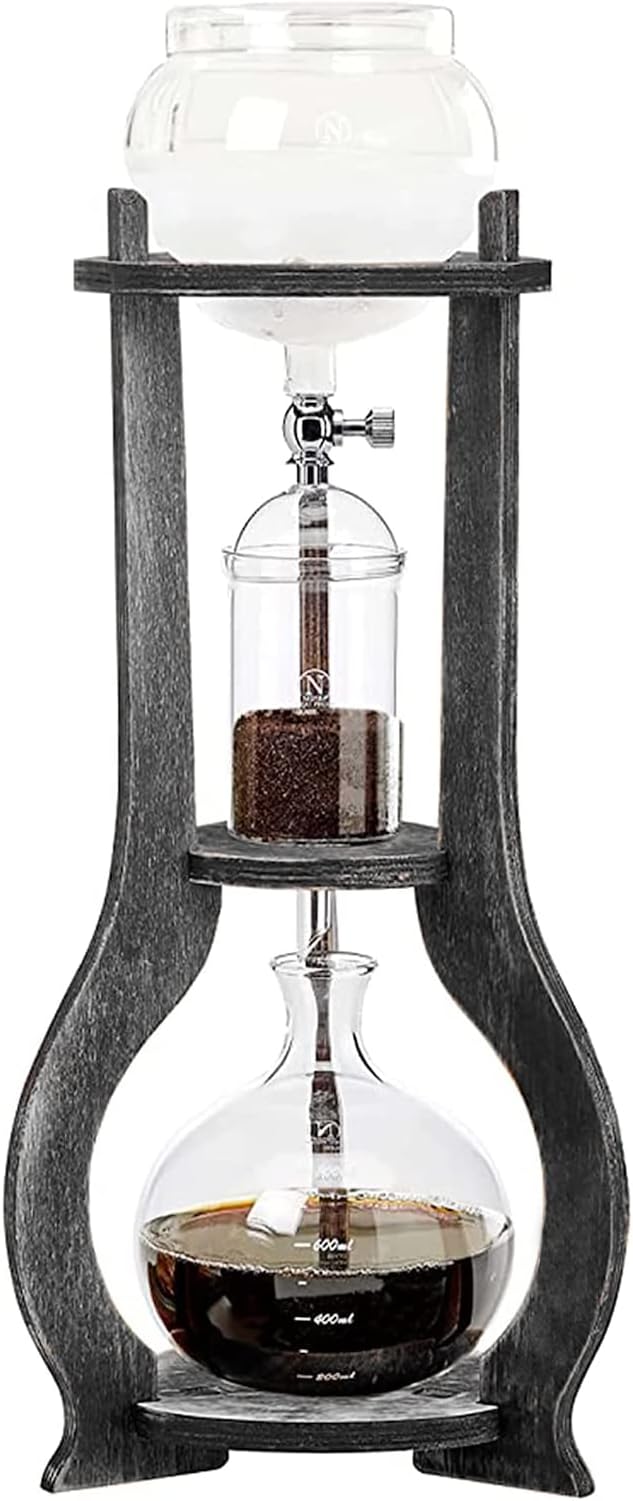 Iced Coffee Cold Brew Drip Tower Coffee Maker Ice Coffee Machine Cold Brew Dripper Iced Coffee Brewer Maker for Home, Shops, Cafes, Offices, 6-8 cup (Grey)