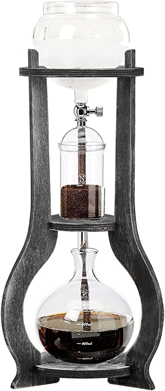 Iced Coffee Cold Brew Drip Tower Coffee Maker Ice Coffee Machine Cold Brew Dripper Iced Coffee Brewer Maker for Home, Shops, Cafes, Offices, 6-8 cup (Grey)