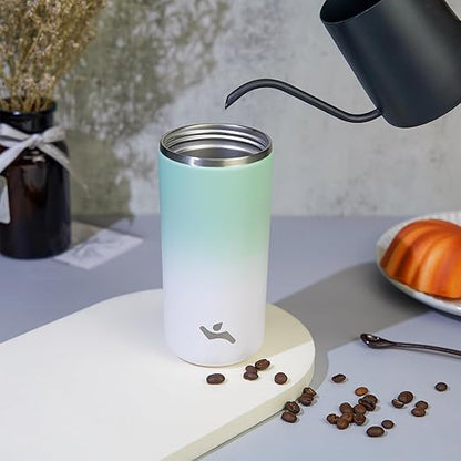 Tumbler with Lid, 12 oz Travel Coffee Mug Double Wall Vacuum Stainless Steel Thermal Metal Cup Insulated Water Bottle,GreenWhite