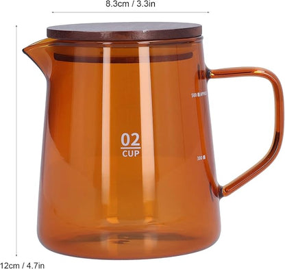 500ml Coffee Pot, Heat Resistant Borosilicate Glass Coffee Server, Glass Tea Pot with Wooden Lid Household Tea Kettle for Home Office (brown)