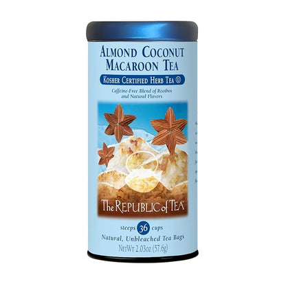 The Republic of Tea Almond Coconut Macaroon Red Rooibos Herbal Tea, 36 Tea Bag Tin