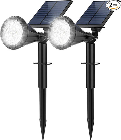 Solar Spot Lights Outdoor, 14 LED Outdoor Solar Lights for Yard, 4 Mode Solar Spotlights with Auto On/Off, 2-in-1 Waterproof Solar Landscape Lights for Flood, Wall, Yard, 2 Pack (Cool White)