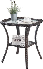 Load image into Gallery viewer, HUMMUH Patio Wicker Side Table Outdoor, Rattan End Table Glass Top Coffee Table with Storage Brown