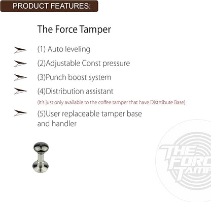 The Force Tamper Automatic Impact Coffee Tamper Adjustable Const Pressure and Autoleveling Extend Set New (Jelly-Black Mirror AL, 53.50mm)