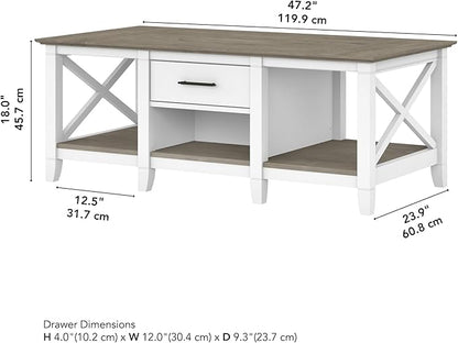 Bush Furniture Key West Coffee Table with Storage in Pure White and Shiplap Gray