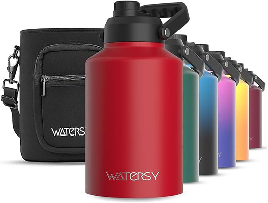 1 Gallon Water Bottle Insulated(Cold for 48 Hrs),BPA Free&Leak Proof,128oz Stainless Steel Water Jug,Big thermo,Large Water Bottle with Handle for Gym,Hiking,Camping&Travel,Red