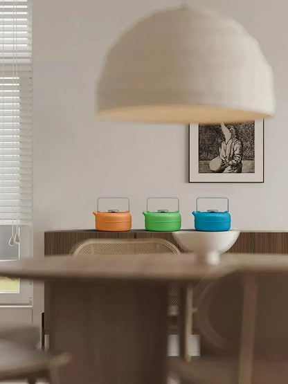 Toptier Teapot with Removable Infuser, Cast Iron Tea Kettle Stovetop Safe, Solid Geometry Cylinder Design Tea Pot Coated with Enameled Interior for 27 Ounce (800 ml), Blue