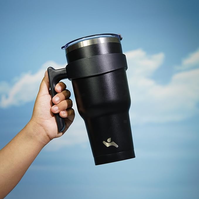 30 oz Tumbler with Handle and 2 Straw 2 Lid, Insulated Water Bottle Stainless Steel Vacuum Cup Reusable Travel Mug,Black