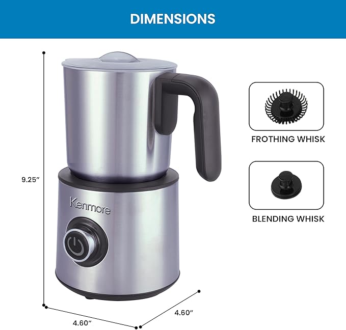 Kenmore Automatic Milk Frother & Steamer - Hot & Cold Foam Maker Electric Warmer Coffee, Latte, Cappuccino, Macchiato, Hot Chocolate Maker 16 oz (500mL) Capacity, Stainless Steel