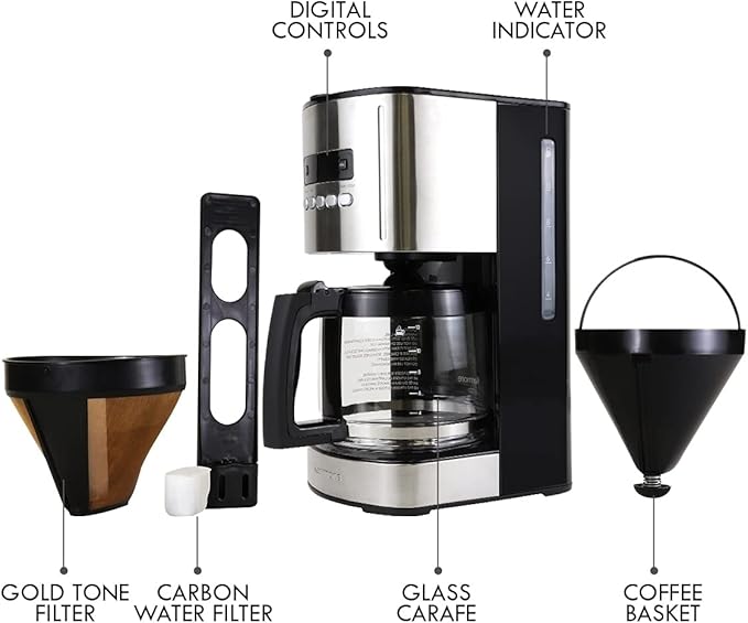 Kenmore Drip Coffee Maker - 12 Cup Programmable Cafe Machine With Glass Pot, Regular & Bold Brew, Auto Shut Off Large Water Reservoir, Reusable Filter, Kitchen Appliances, Black