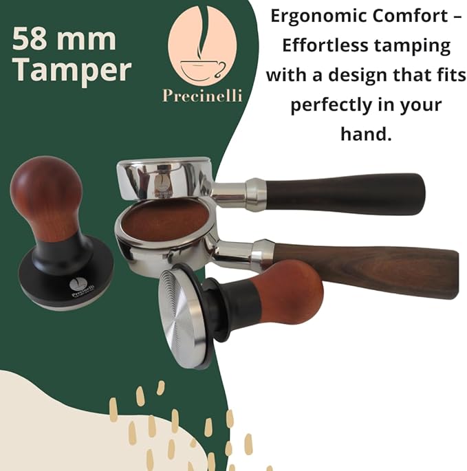 58mm Coffee Tamper, Stainless Steel Base, Wooden Handle – Professional Espresso Tool for Uniform Compression & Better Espresso Quality