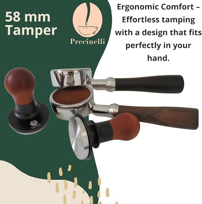 58mm Coffee Tamper, Stainless Steel Base, Wooden Handle – Professional Espresso Tool for Uniform Compression & Better Espresso Quality