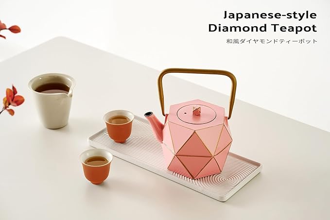 Toptier Cast Iron Teapot, Stovetop Safe Japanese Cast Iron Tea Kettle, Diamond Design Tea Pot with Removable Infuser for Loose Tea, 30 Ounce (900 ml), Pink
