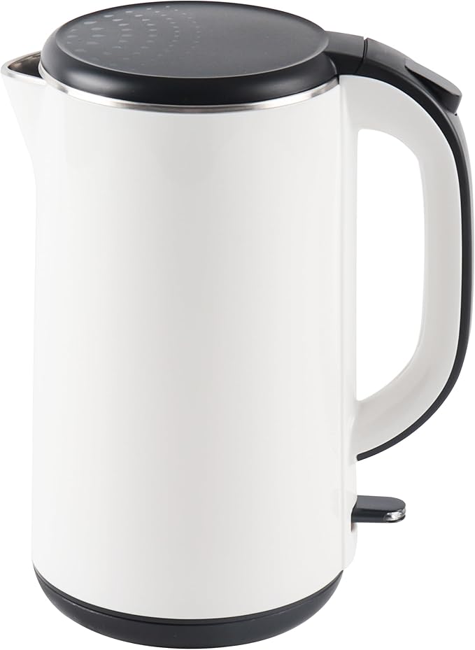 FAB&DELUXE 1.8L Stainless Steel Kettle Water Boiler, Double Wall Insulated,Fullbody 304Stainless Steel Interior & Lid,Quick Heating Electric Kettles for Boiling Water,Auto Shut-Off,White