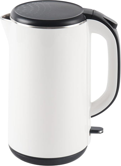 FAB&DELUXE 1.8L Stainless Steel Kettle Water Boiler, Double Wall Insulated,Fullbody 304Stainless Steel Interior & Lid,Quick Heating Electric Kettles for Boiling Water,Auto Shut-Off,White