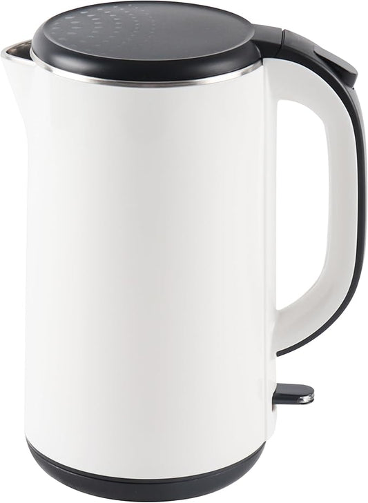 FAB&DELUXE 1.8L Stainless Steel Kettle Water Boiler, Double Wall Insulated,Fullbody 304Stainless Steel Interior & Lid,Quick Heating Electric Kettles for Boiling Water,Auto Shut-Off,White