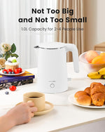 Load image into Gallery viewer, Electric Kettle Stainless Steel, 1.0L Small Water Boiler 1200W Fast Boiling, Double Wall Tea Kettle Pot Automatic Shut Off, Durable Coffee &amp; Tea Maker/Warmer/Heater White