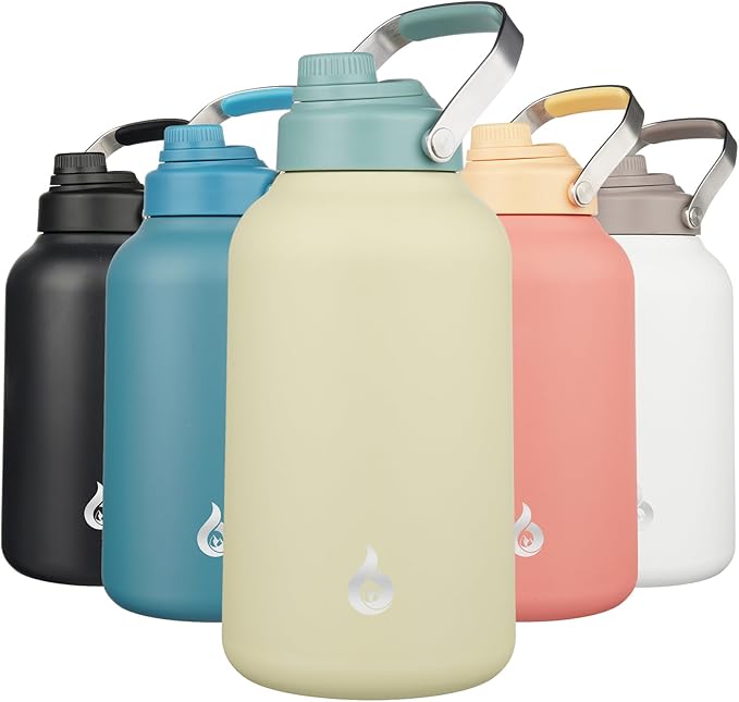 BJPKPK 1 Gallon Water Bottle Insulated, Dishwasher Safe 128oz Large Water Jug with Metal Handle & BPA Free Spout Lid, Stainless Steel Metal Thermo for Gym, Sports & Hiking, Chartreuse